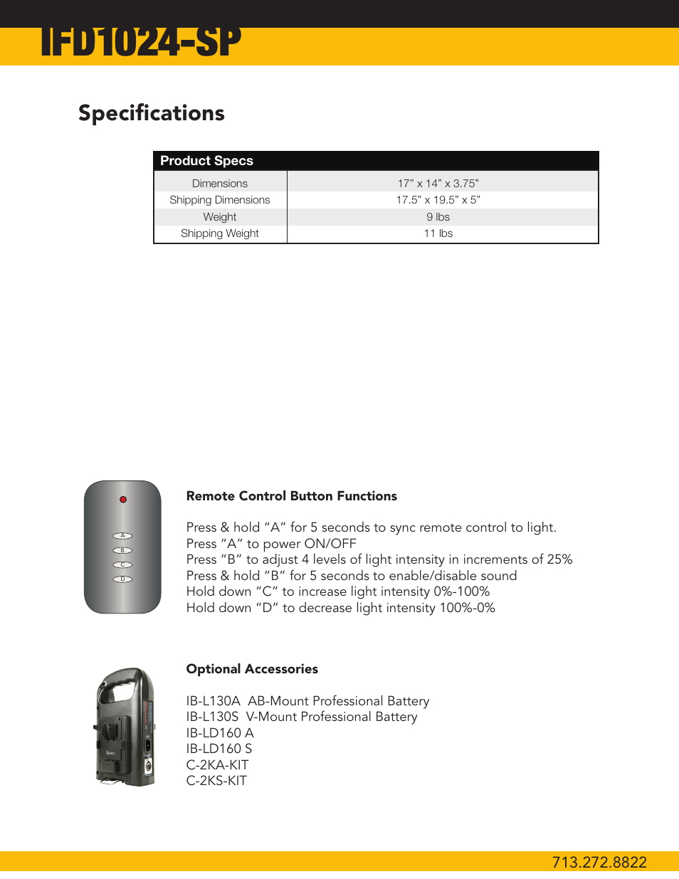 Ifd1024-sp, Specifications | ikan IFD1024-SP User Manual | Page 3 / 5