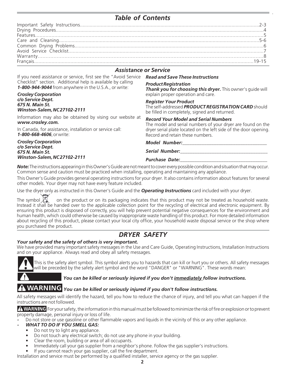 Crosley 134892200 User Manual | Page 2 / 8