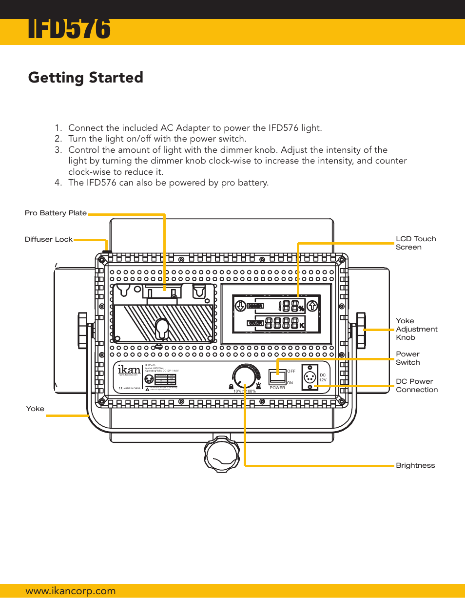 Ifd576, Getting started | ikan IFD576 User Manual | Page 2 / 5