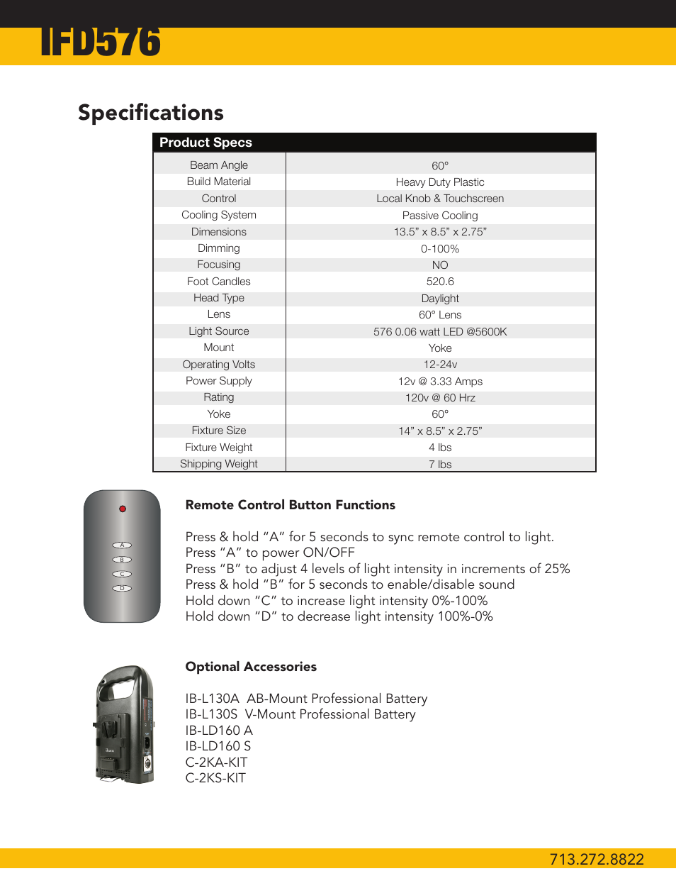 Ifd576, Specifications | ikan IFD576 User Manual | Page 3 / 5