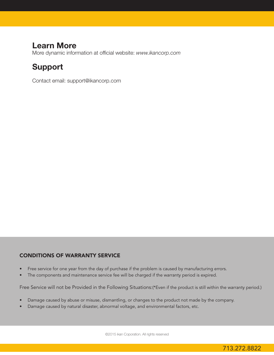 Learn more, Support | ikan IFD576 User Manual | Page 5 / 5