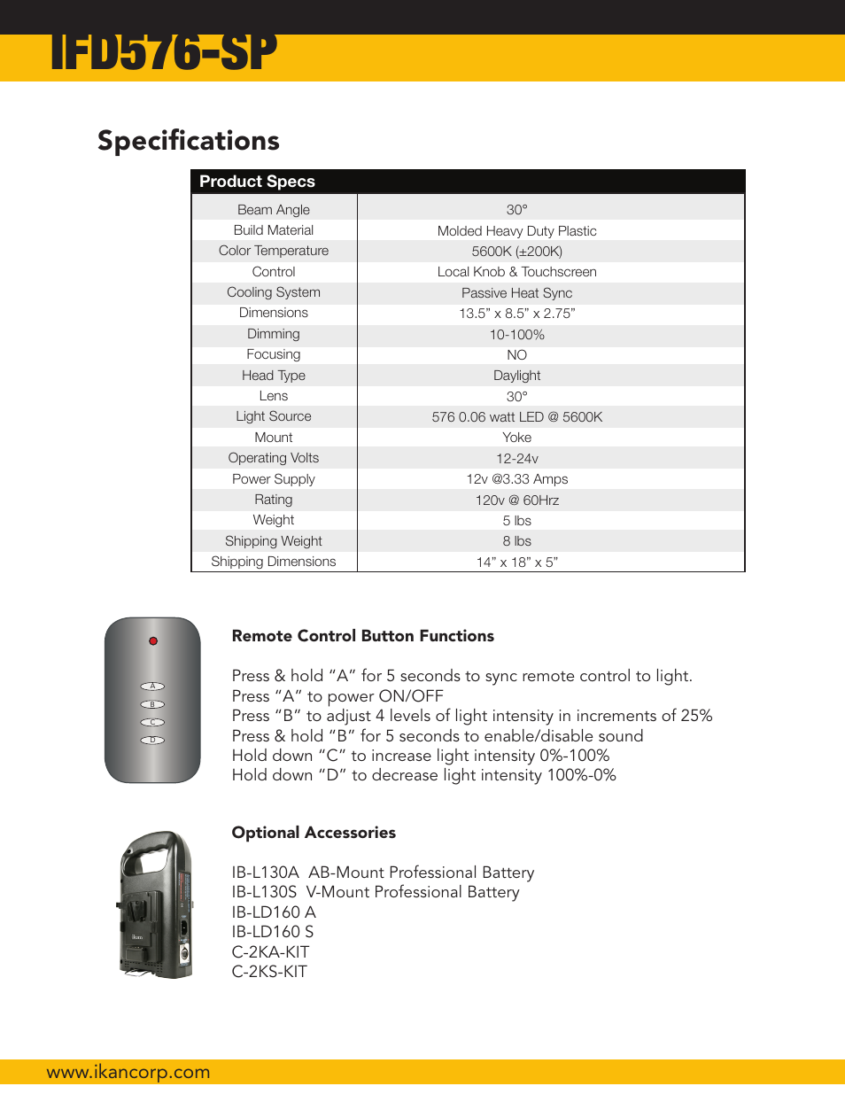 Ifd576-sp, Specifications | ikan IFD576-SP-2PT-KIT User Manual | Page 4 / 6