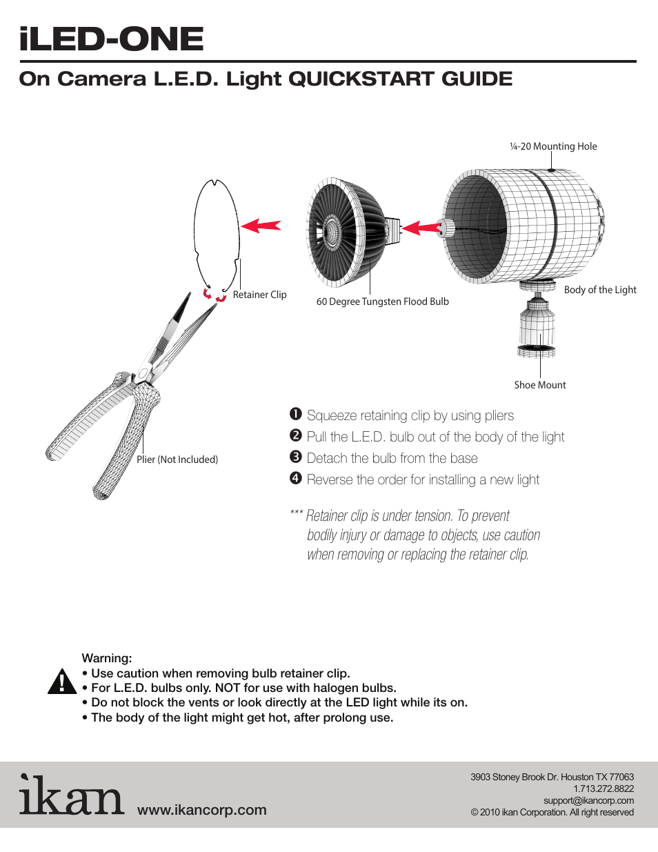 Iled-one, On camera l.e.d. light quickstart guide | ikan iLED-ONE-DK User Manual | Page 2 / 2