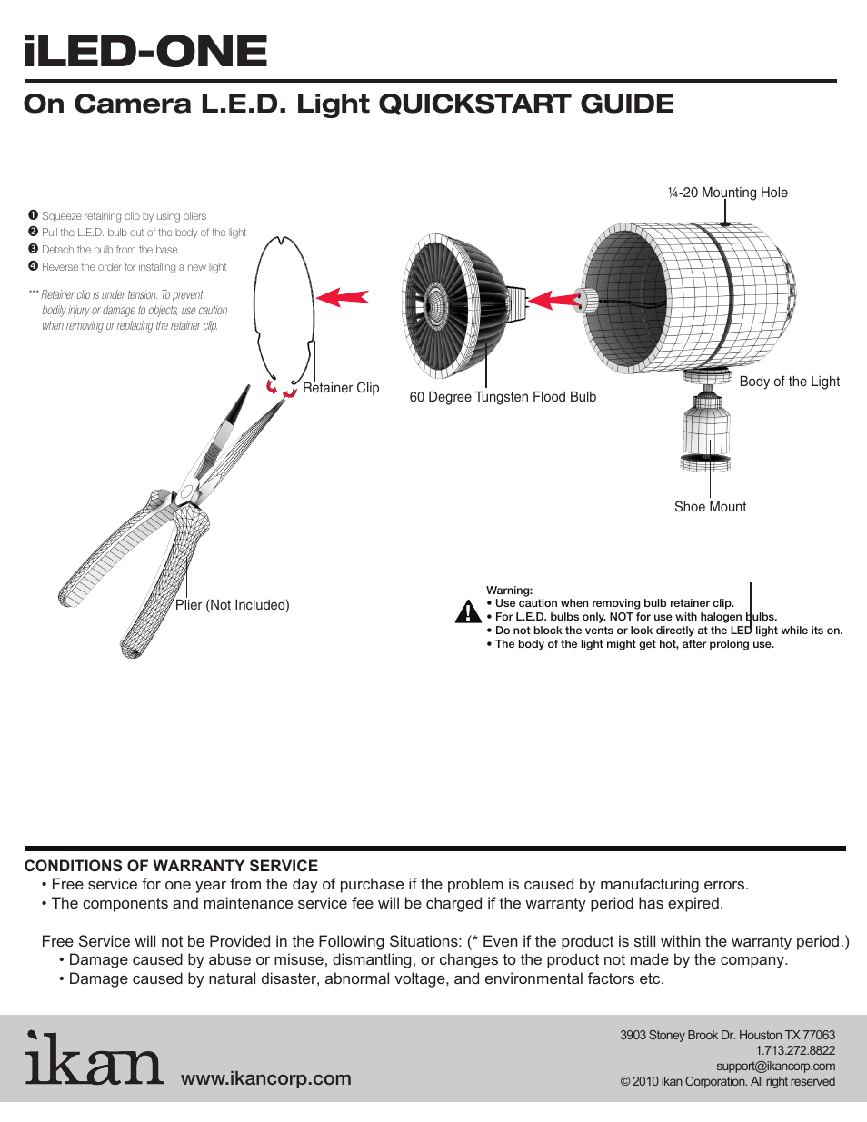 Iled-one, On camera l.e.d. light quickstart guide | ikan iLED-ONE-TK User Manual | Page 2 / 2