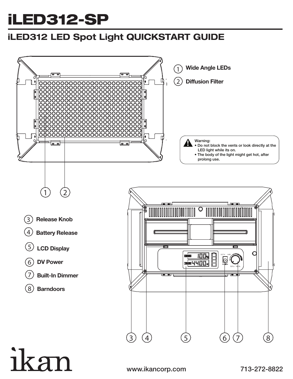 Iled312-sp, Iled312 led spot light quickstart guide | ikan iLED312-SP User Manual | Page 3 / 5