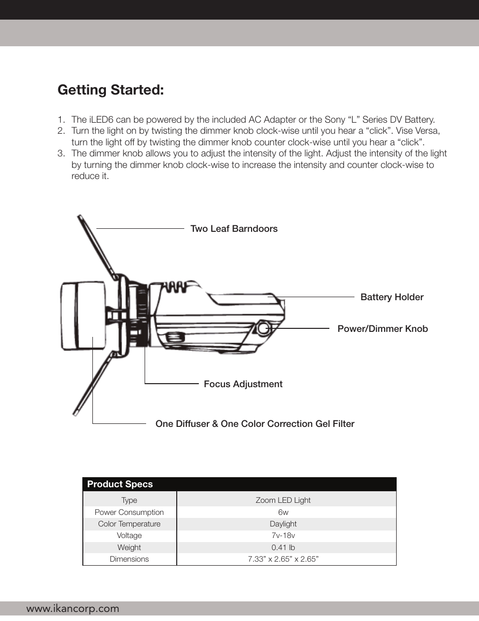 Getting started | ikan iLED6 User Manual | Page 2 / 3