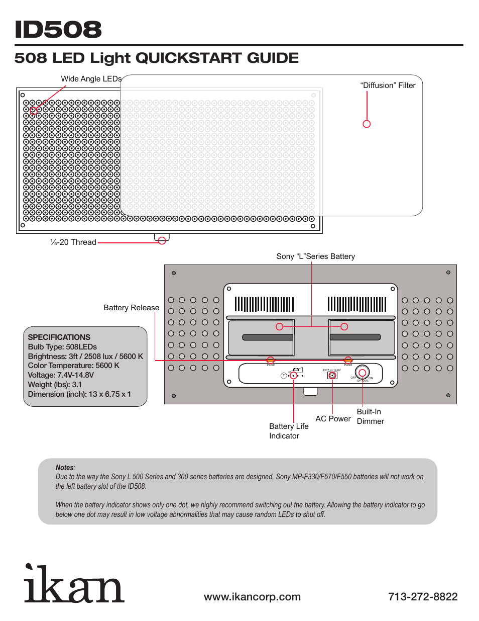 Id508, 508 led light quickstart guide | ikan LOC-35011115 User Manual | Page 6 / 10