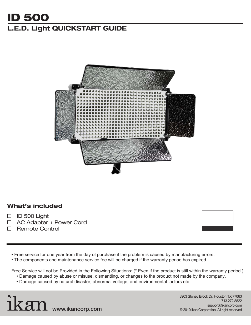 Id 500, L.e.d. light quickstart guide | ikan LOC-35011115 User Manual | Page 7 / 10