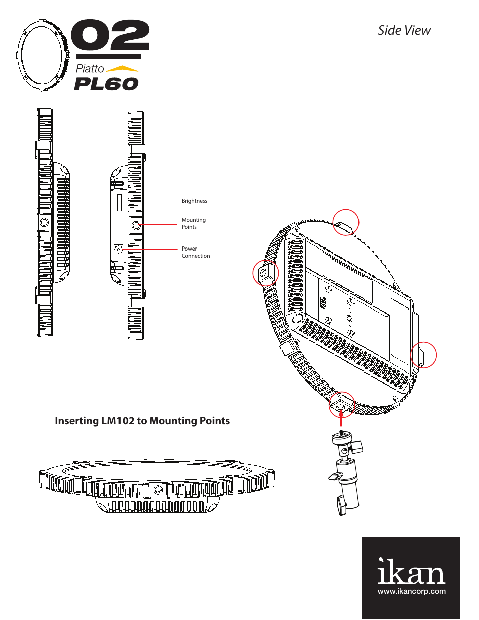 Side view, Inserting lm102 to mounting points | ikan PL103 User Manual | Page 5 / 12