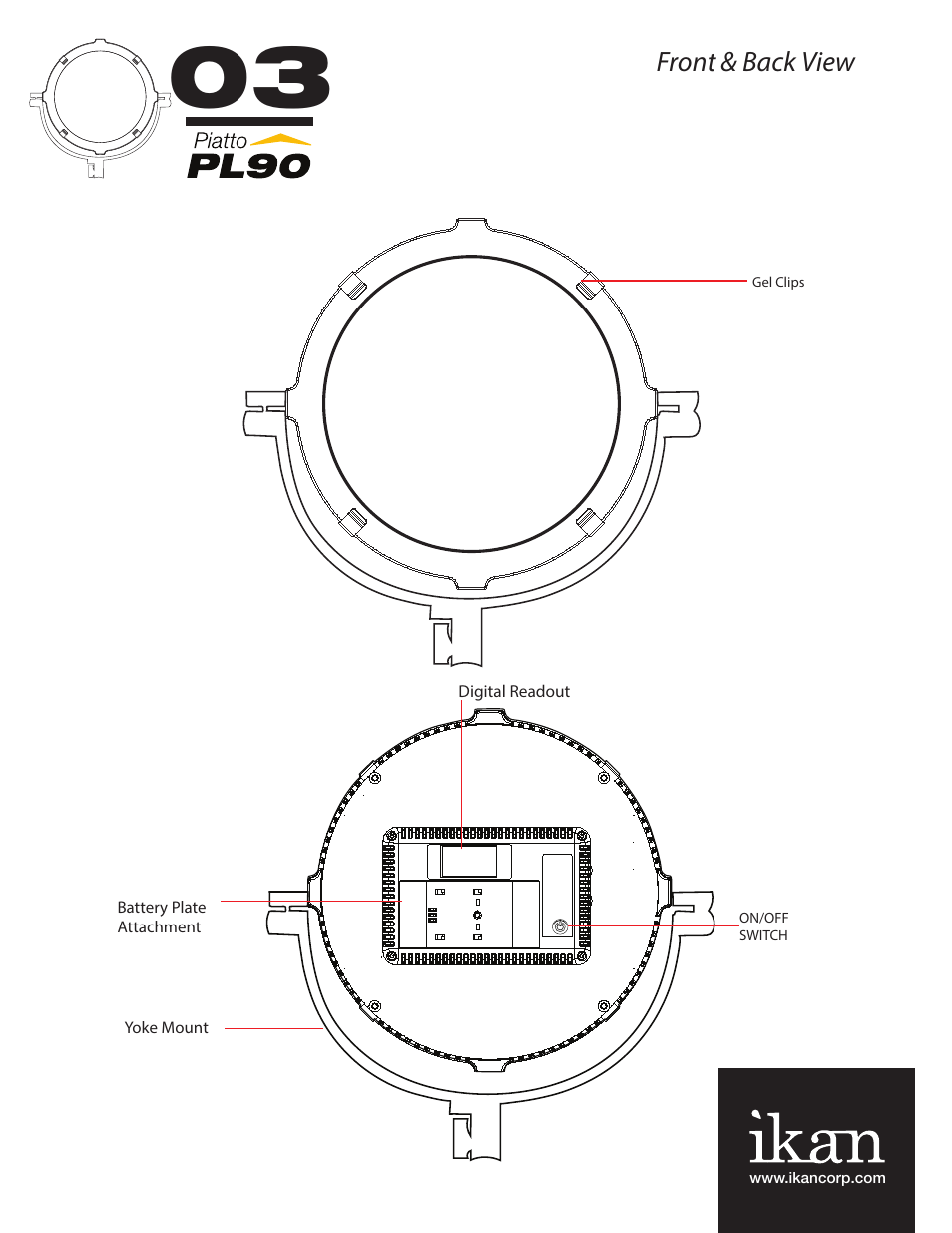 Front & back view | ikan PL103 User Manual | Page 6 / 12