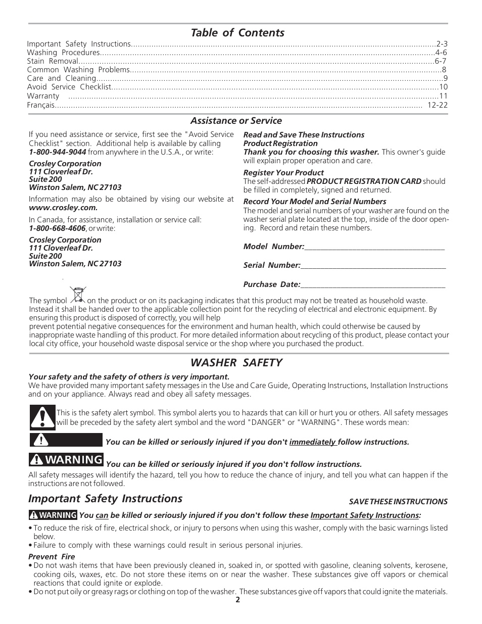 Crosley 134888600A User Manual | Page 2 / 11