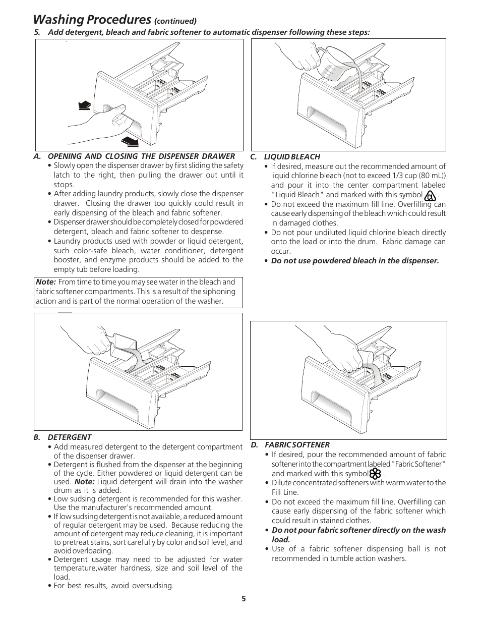 Washing procedures | Crosley 134888600A User Manual | Page 5 / 11