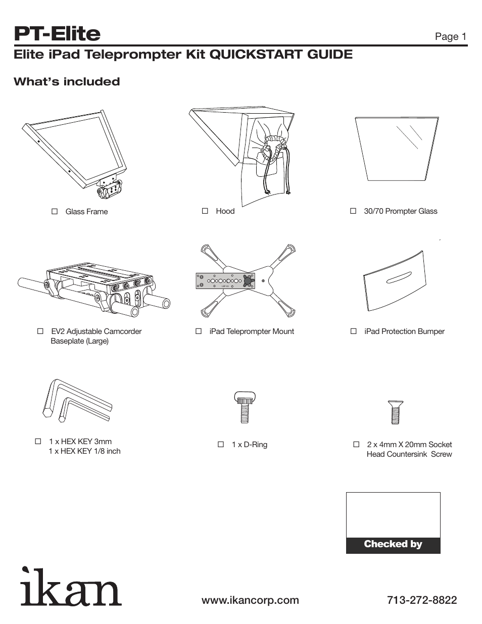 Pt-elite, Elite ipad teleprompter kit quickstart guide, What’s included | ikan PT-Elite User Manual | Page 2 / 8