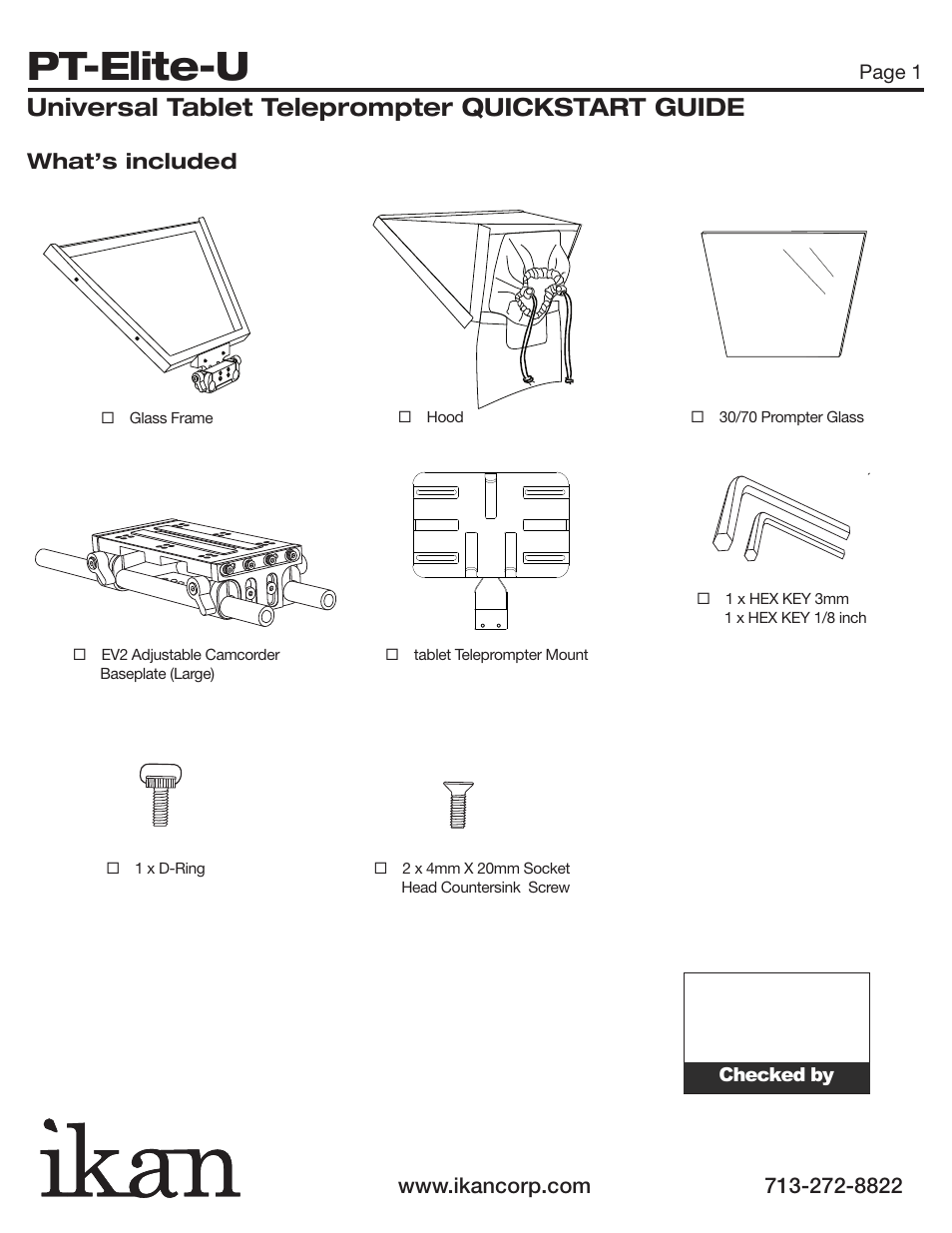 Pt-elite-u, Universal tablet teleprompter quickstart guide, What’s included | ikan PT-Elite-U User Manual | Page 2 / 7