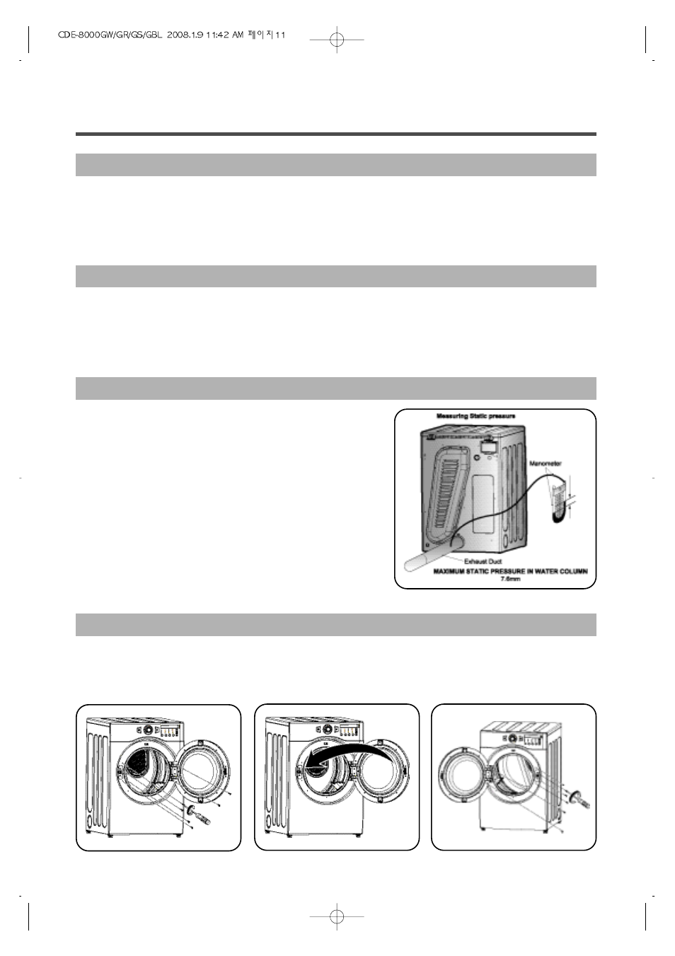 Step 4. preparation of the dryer, Step 7. procedure for reversing the door | Crosley CDE-8000GW User Manual | Page 11 / 33