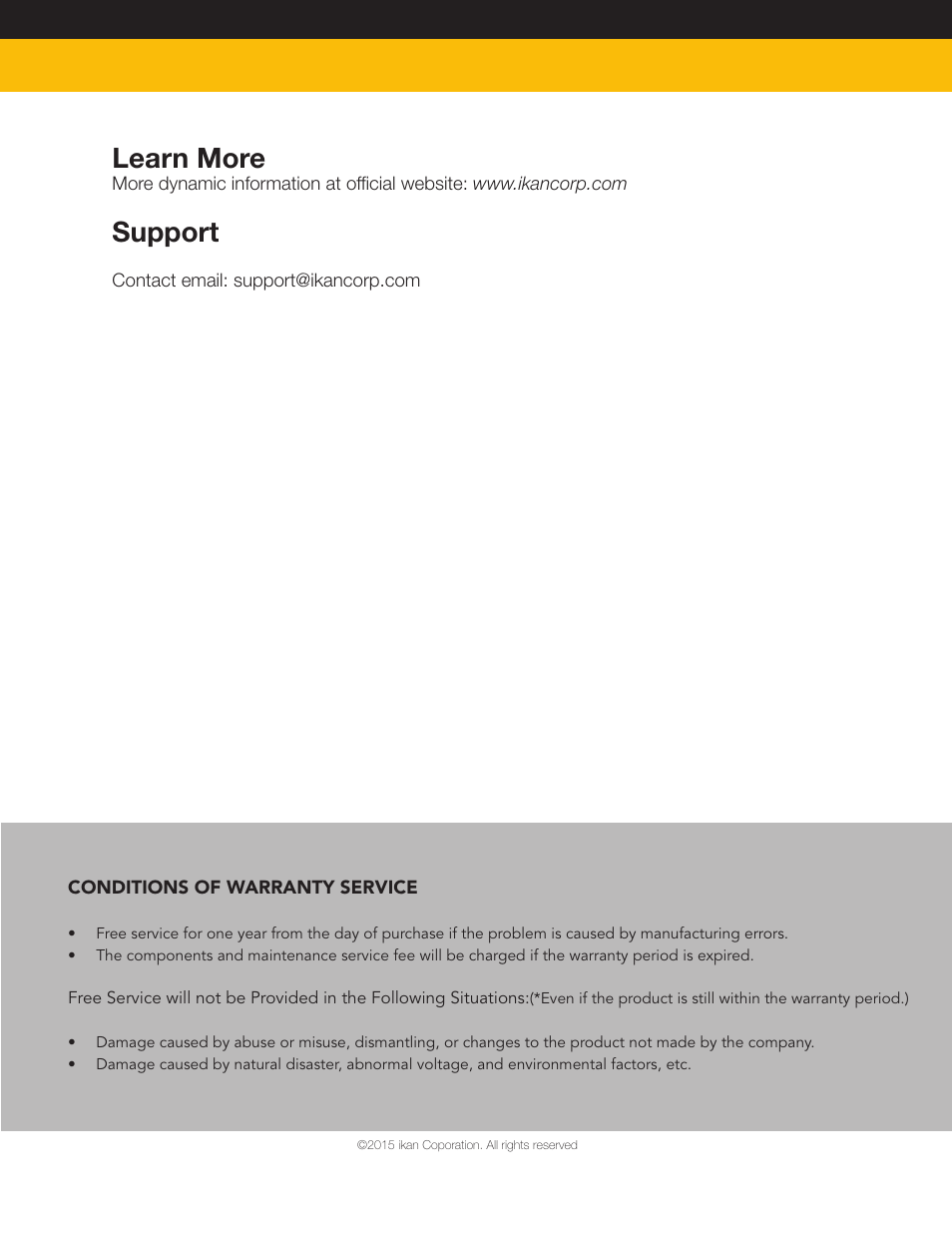 Learn more, Support | ikan PT-TAB User Manual | Page 5 / 5