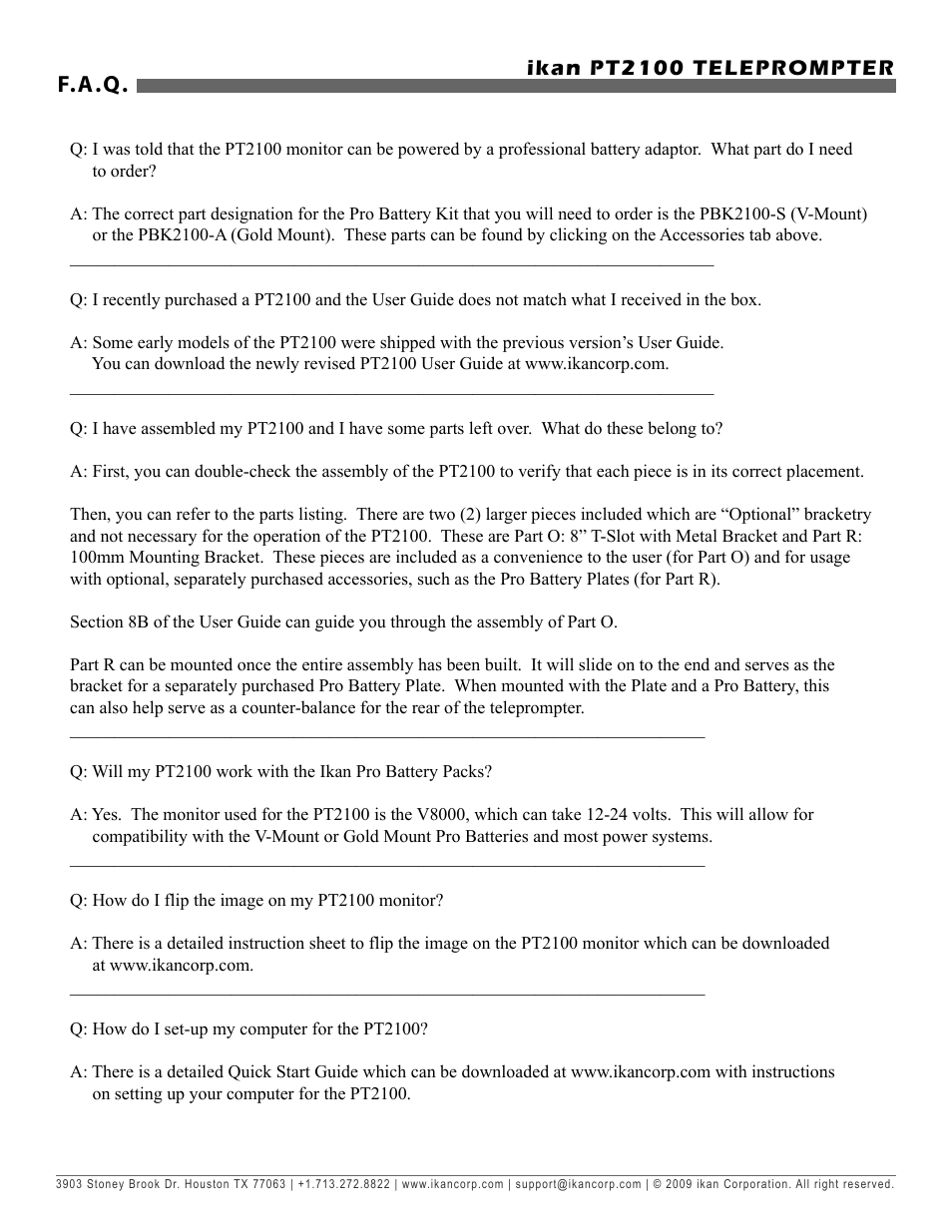 F.a.q, Ikan pt2100 teleprompter | ikan PT2100 User Manual | Page 12 / 12