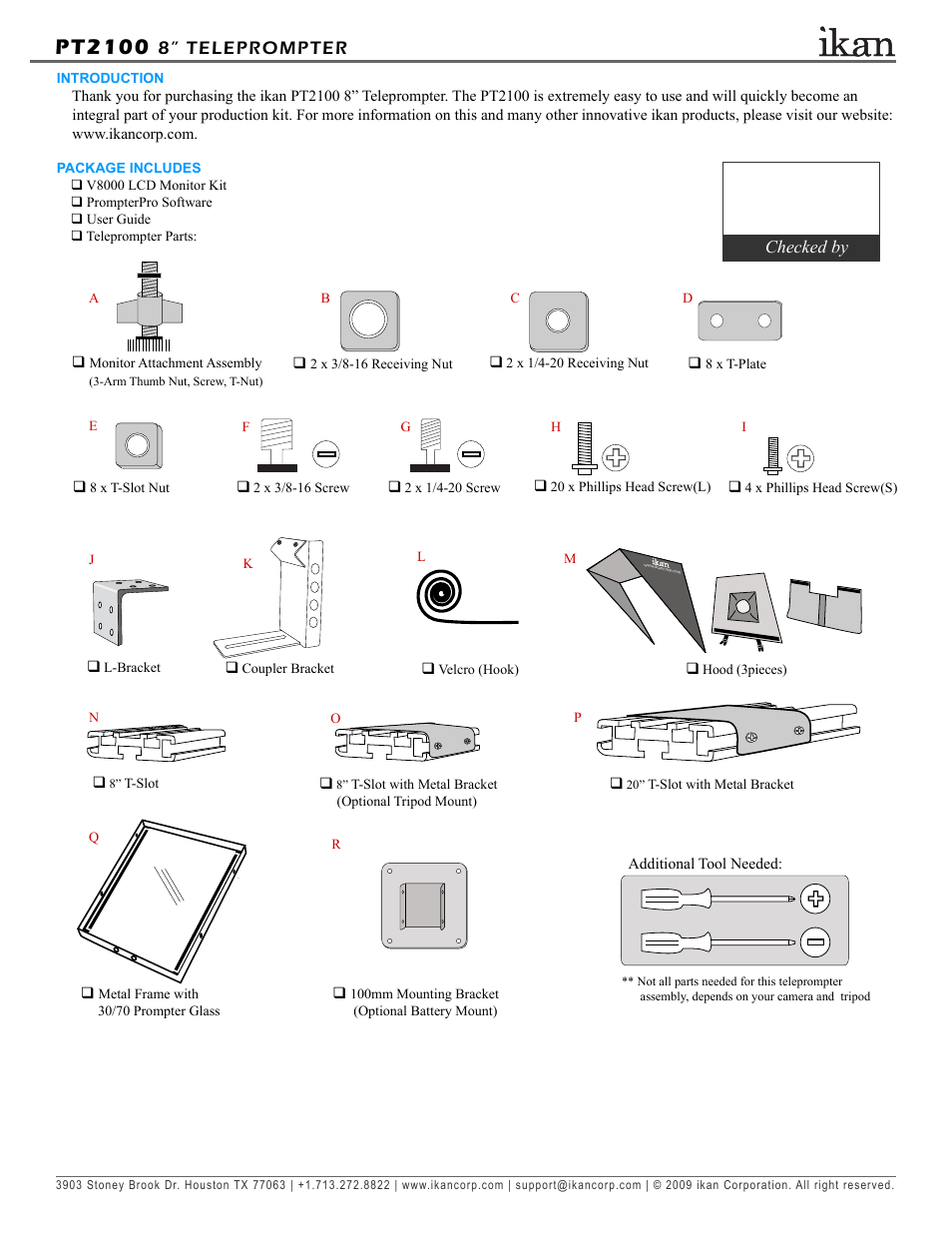 Pt2100_p1, Pt2100, 8” teleprompter | ikan PT2100 User Manual | Page 2 / 12
