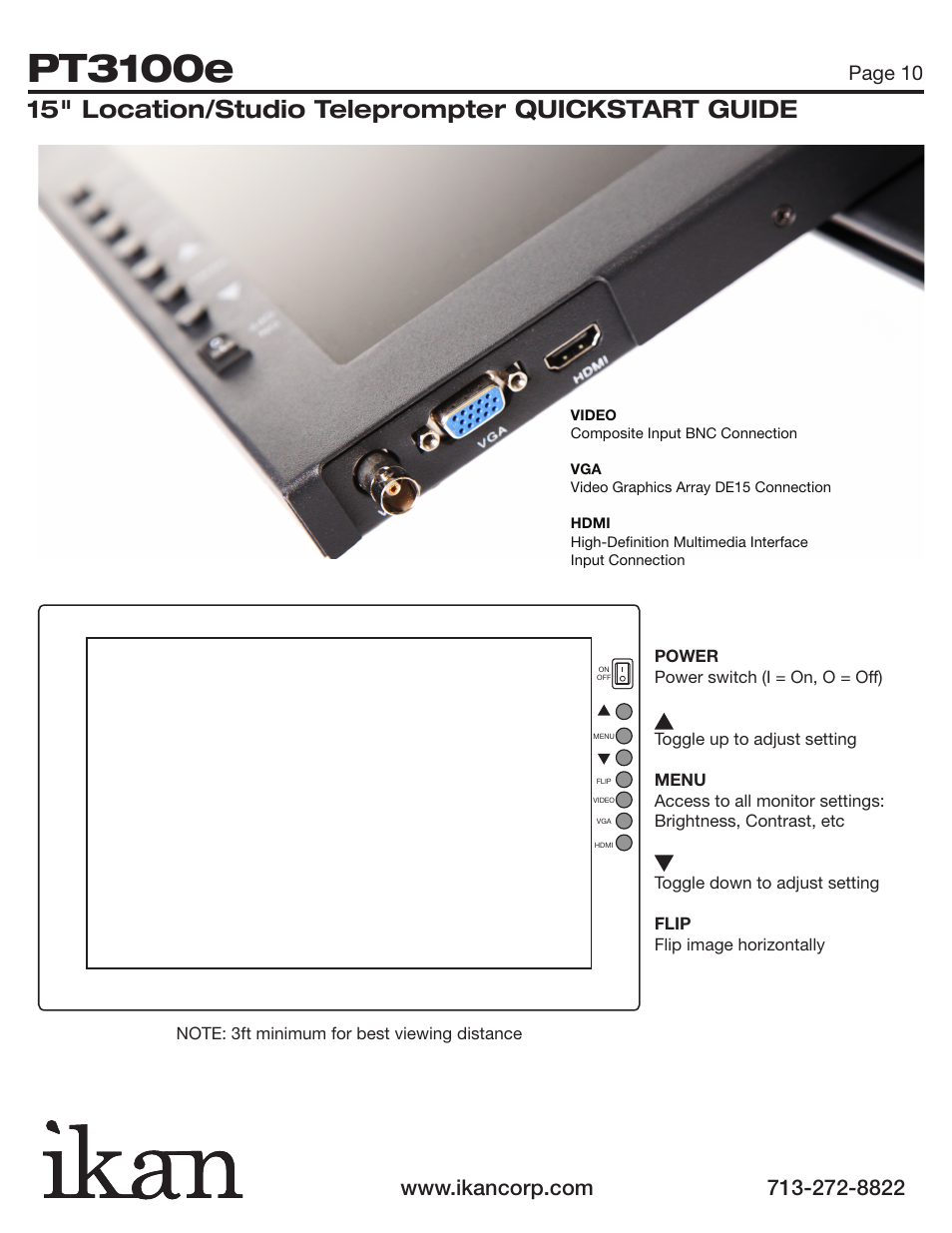 Pt3100e, 15" location/studio teleprompter quickstart guide, Page 10 | ikan PT3100e User Manual | Page 11 / 12