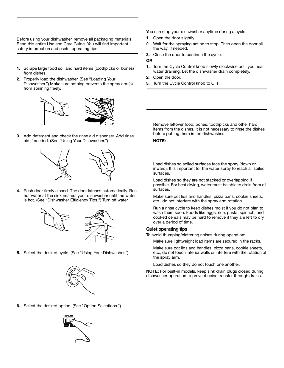 Start-up guide, Dishwasher loading, Using your new dishwasher | Stopping your dishwasher, Loading suggestions | Crosley CUD4000 User Manual | Page 6 / 16
