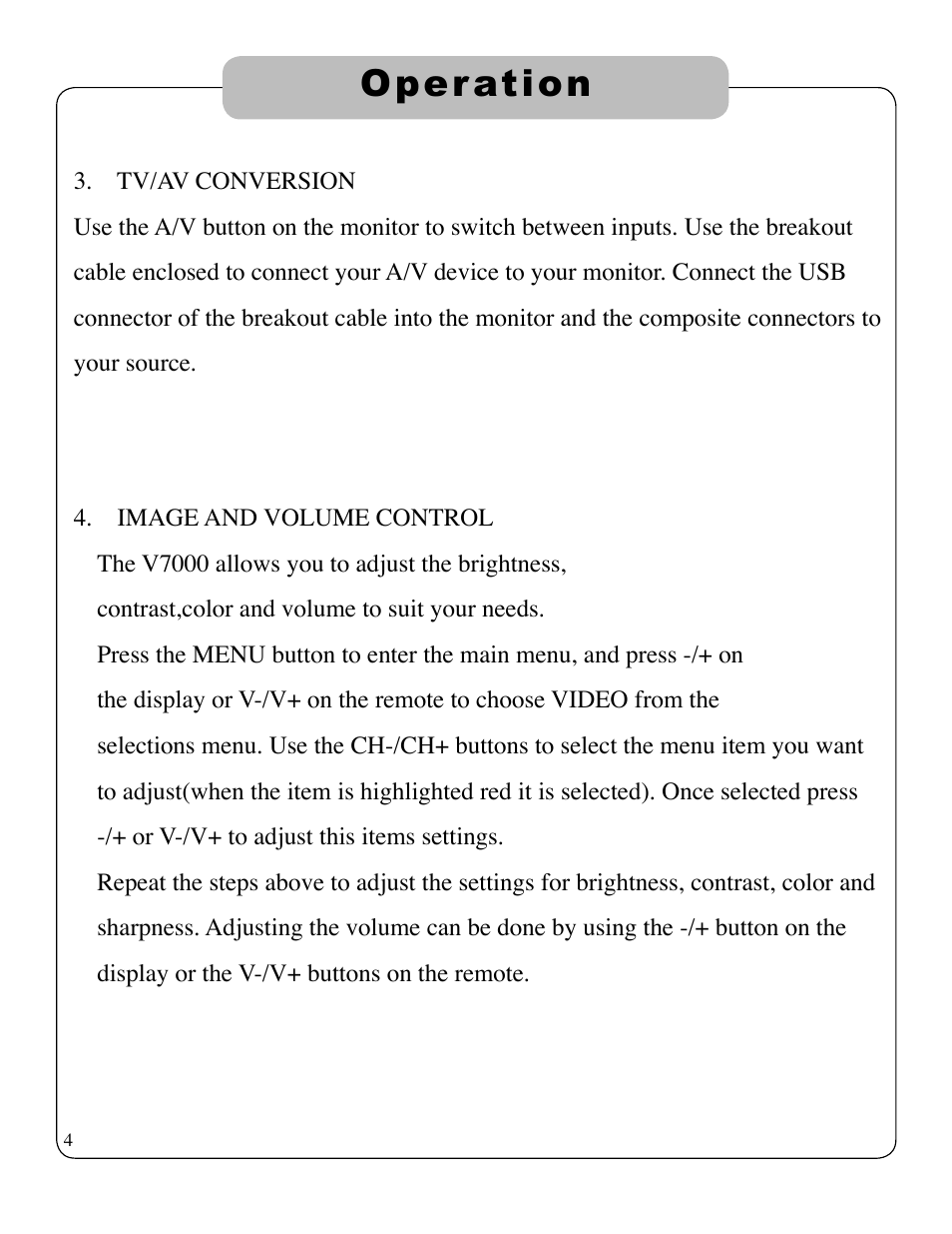Oper ation | ikan V7000-DK User Manual | Page 7 / 12