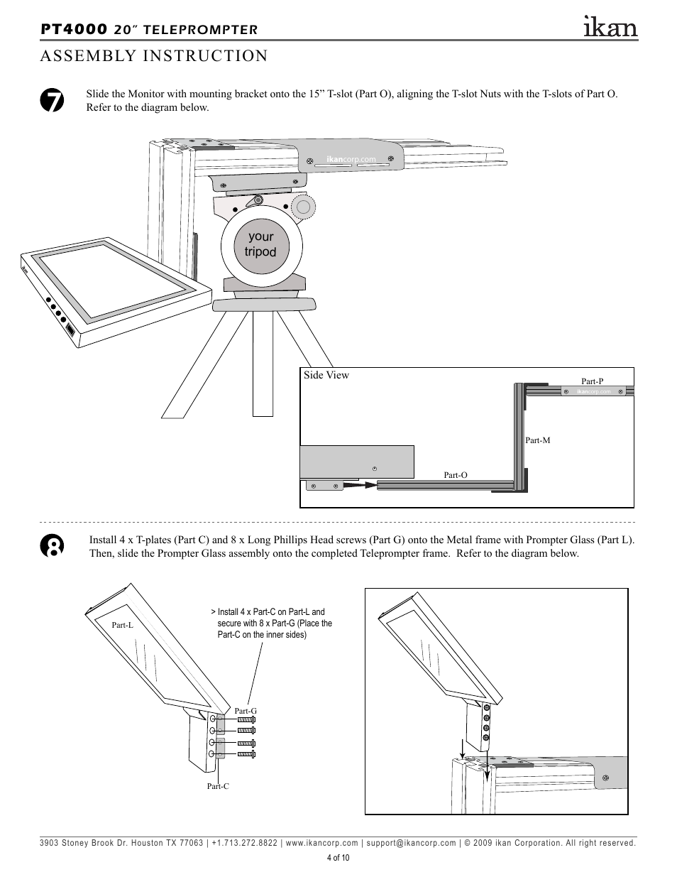 Assembly instruction, Pt4000, 20” teleprompter your tripod | ikan PT4000 User Manual | Page 5 / 11