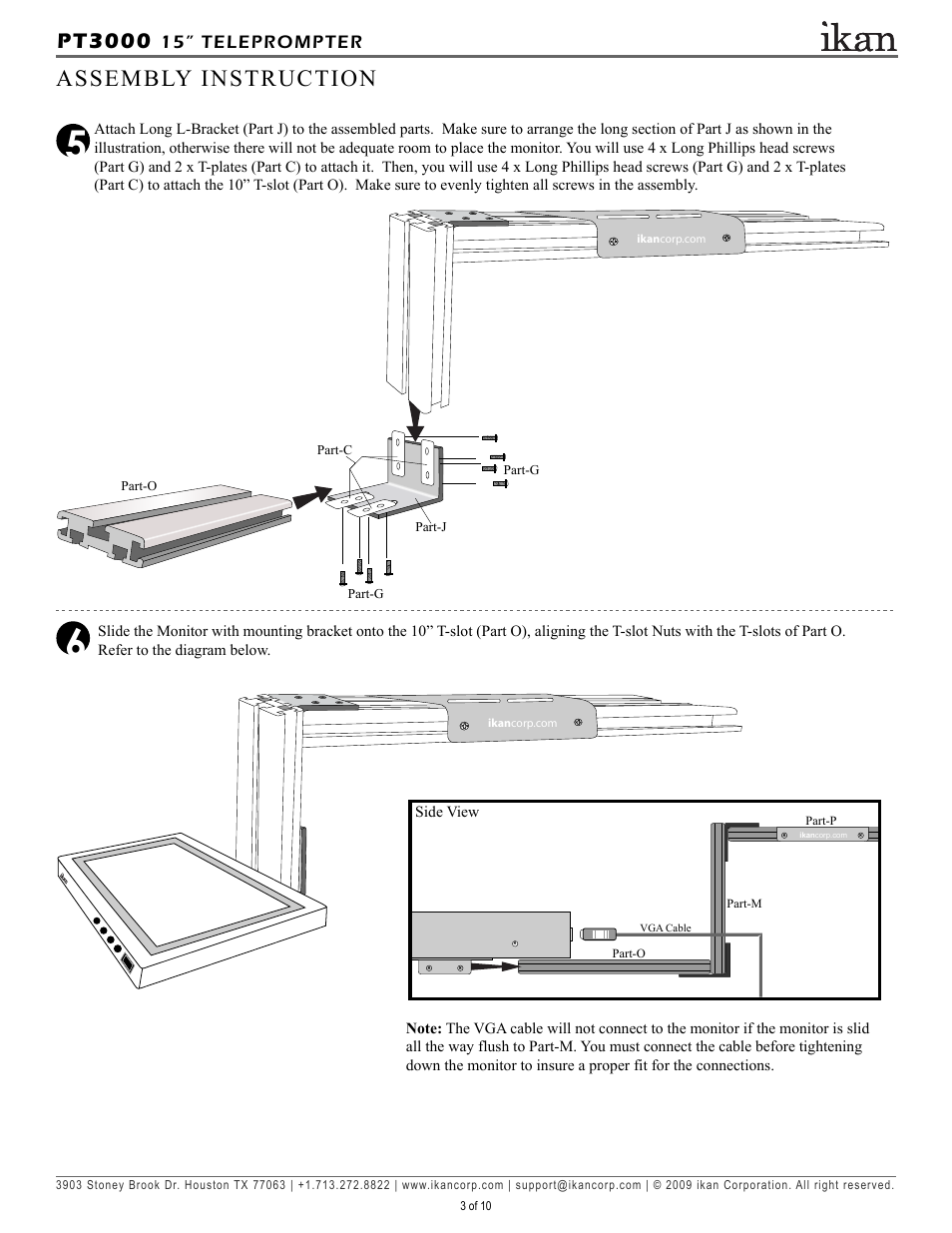 Pt3000_p3, Assembly instruction, Pt3000 | 15” teleprompter | ikan PT3000 User Manual | Page 4 / 11