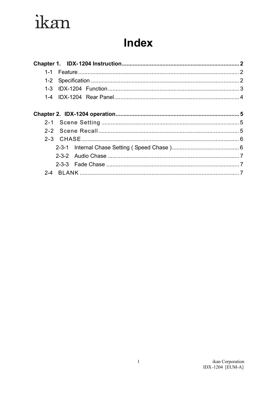 Index | ikan IDX-1204 User Manual | Page 2 / 8