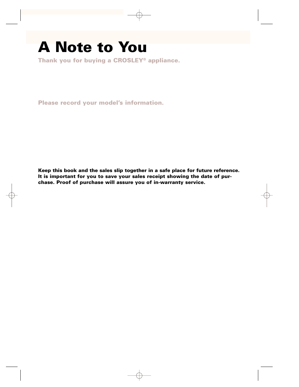 A note to you | Crosley CMT101SG User Manual | Page 2 / 28
