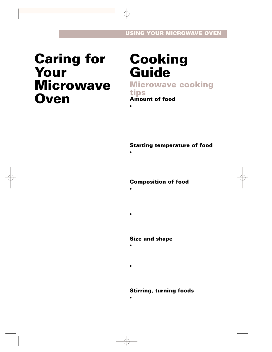 Caring for your microwave oven, Cooking guide, Microwave cooking tips | Crosley CMT101SG User Manual | Page 23 / 28