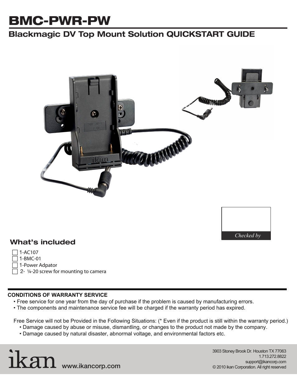 ikan BMC-PWR-PW User Manual | 2 pages