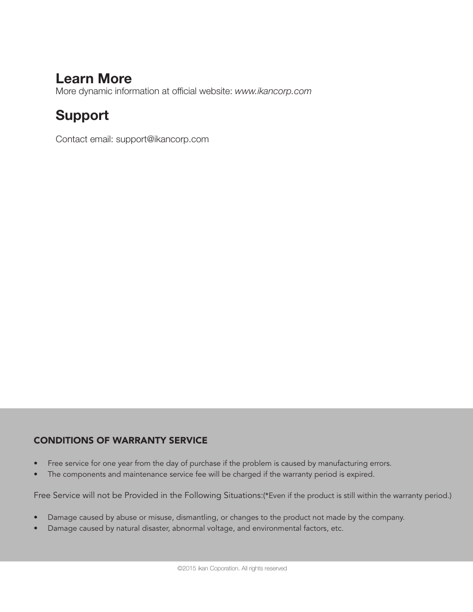 Learn more, Support | ikan ELE-A7S-C User Manual | Page 4 / 4