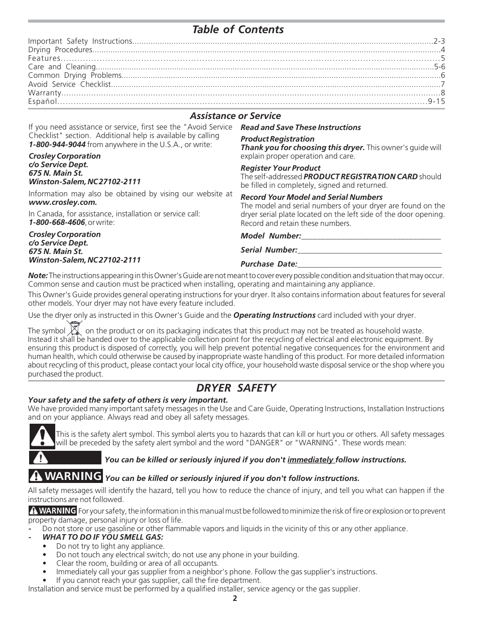 Crosley 134856200 User Manual | Page 2 / 8