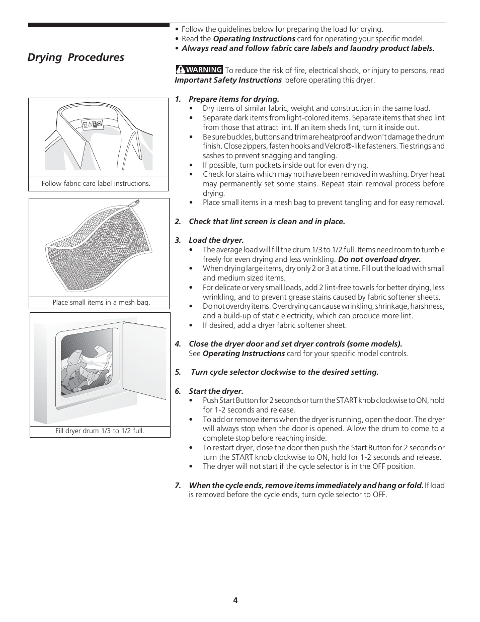 Drying procedures | Crosley 134856200 User Manual | Page 4 / 8