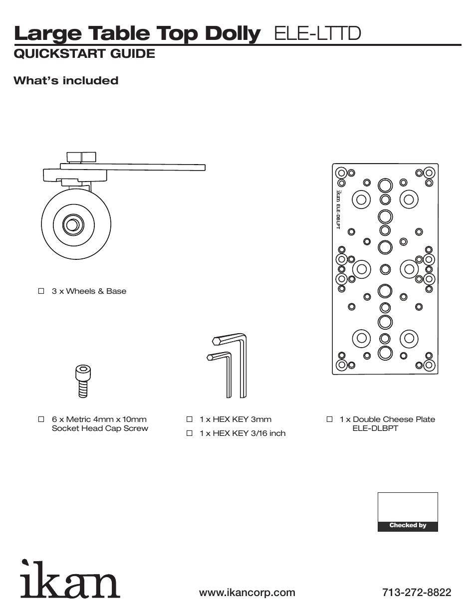 Large table top dolly ele-lttd, Quickstart guide, What’s included | ikan ELE-LTTD User Manual | Page 2 / 5