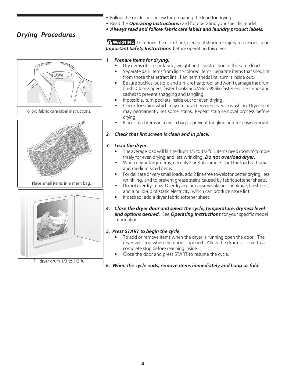 Drying procedures | Crosley 134856500 User Manual | Page 4 / 8
