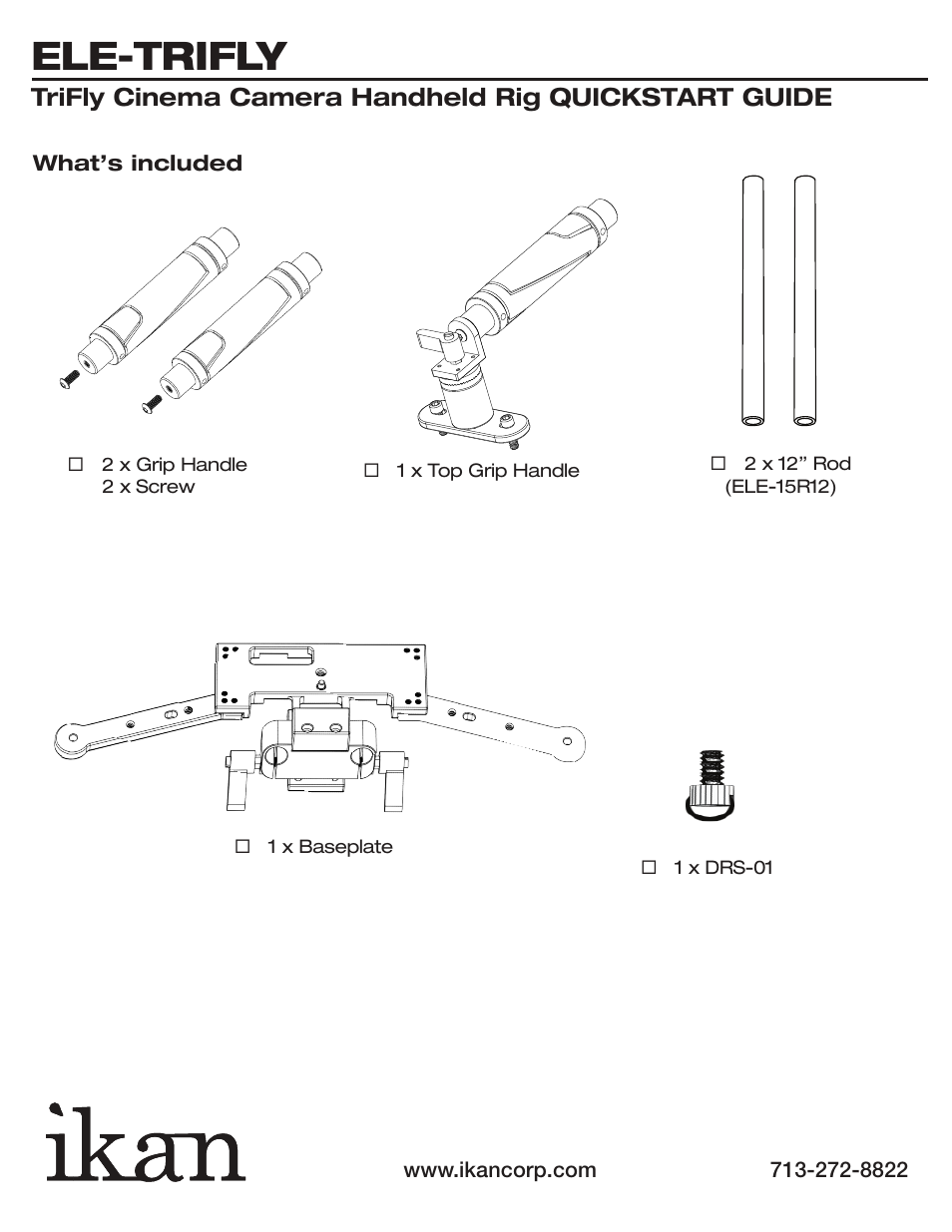 Ele-trifly, Trifly cinema camera handheld rig quickstart guide | ikan ELE-TRIFLY User Manual | Page 2 / 8