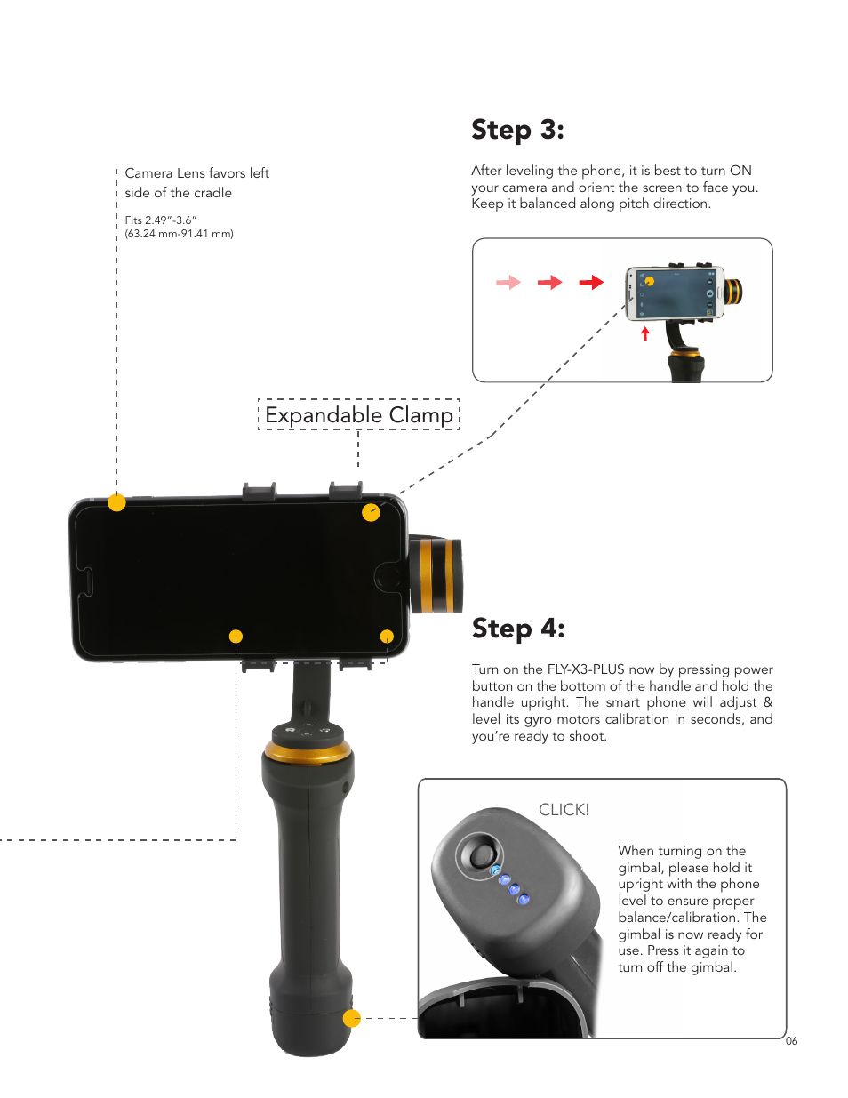 Step 3, Step 4, Expandable clamp | ikan FLY-X3-PLUS User Manual | Page 7 / 11