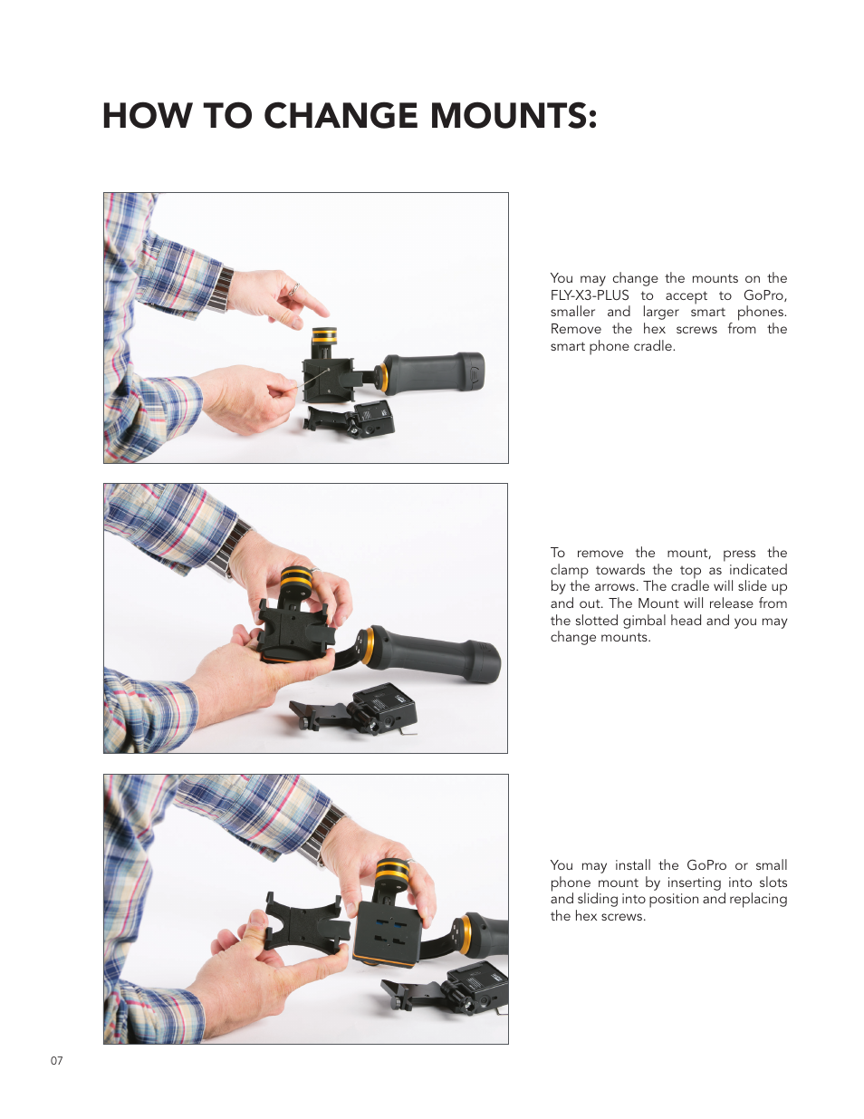 How to change mounts | ikan FLY-X3-PLUS User Manual | Page 8 / 11