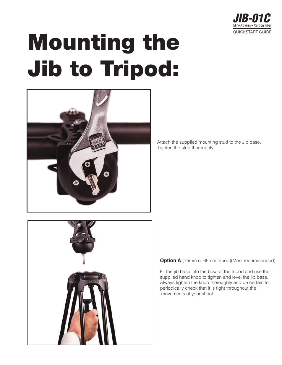 Mounting the jib to tripod | ikan JIB-01C User Manual | Page 4 / 12