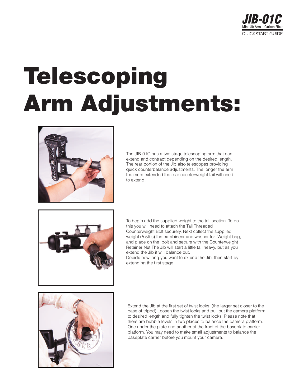 Telescoping arm adjustments | ikan JIB-01C User Manual | Page 6 / 12