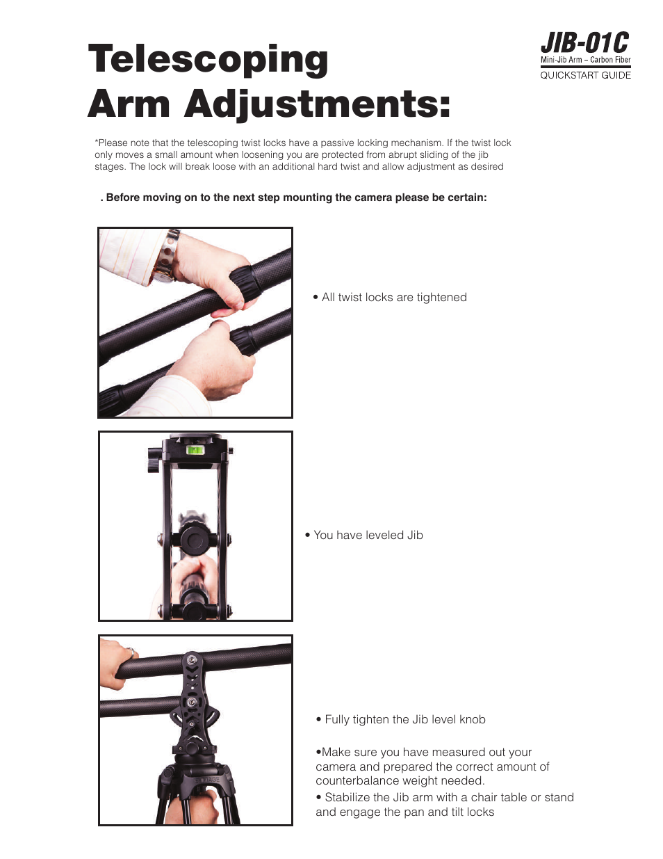 Telescoping arm adjustments | ikan JIB-01C User Manual | Page 7 / 12
