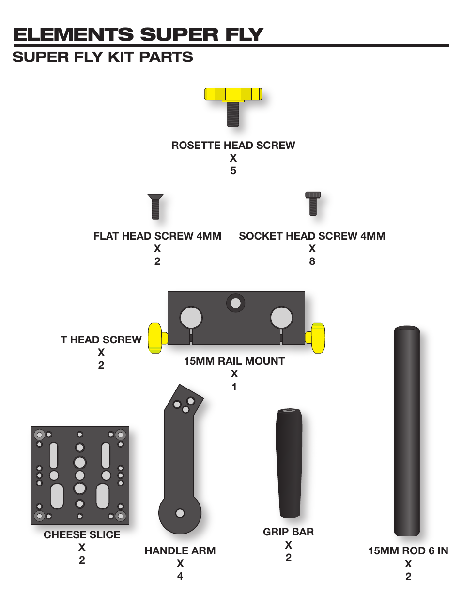 Parts_superfly, Elements super fly, Super fly kit parts | ikan FP1 User Manual | Page 5 / 7