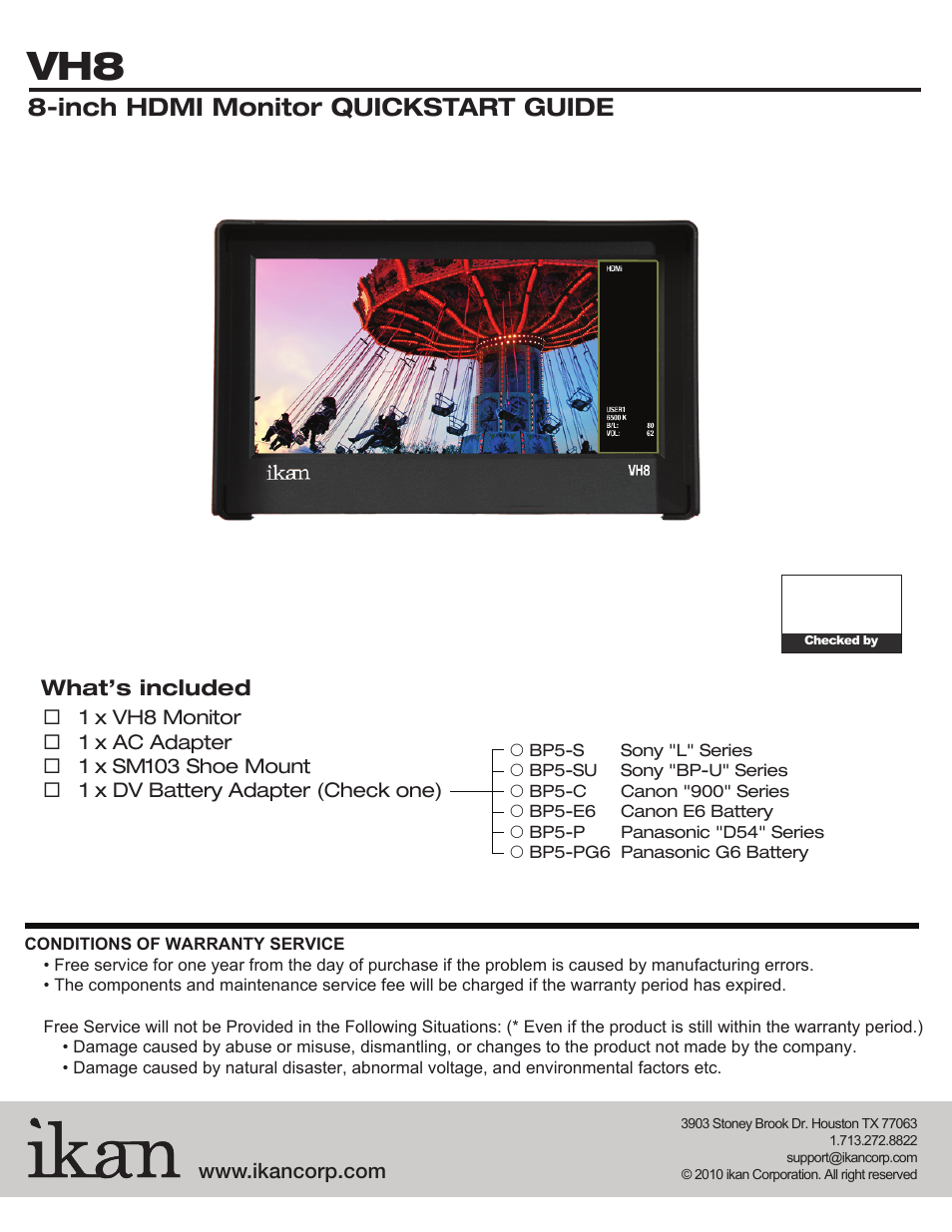 Inch hdmi monitor quickstart guide | ikan EV2SK8 User Manual | Page 2 / 16