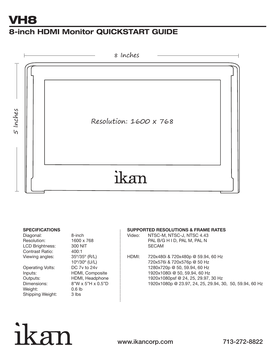 Inch hdmi monitor quickstart guide, 5 inches, Inches | ikan EV2SK8 User Manual | Page 3 / 16
