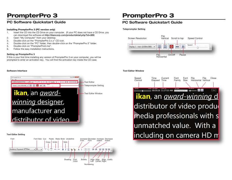 Prompterpro 3, Pc software quickstart guide | ikan PP 3.0 for PC User Manual | Page 2 / 2