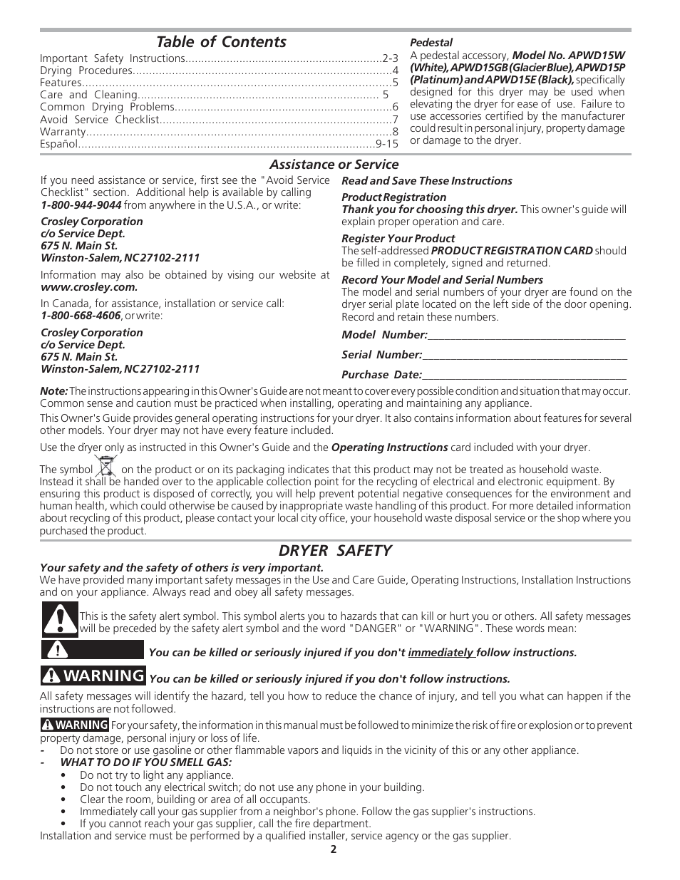 Crosley 134856900 User Manual | Page 2 / 8
