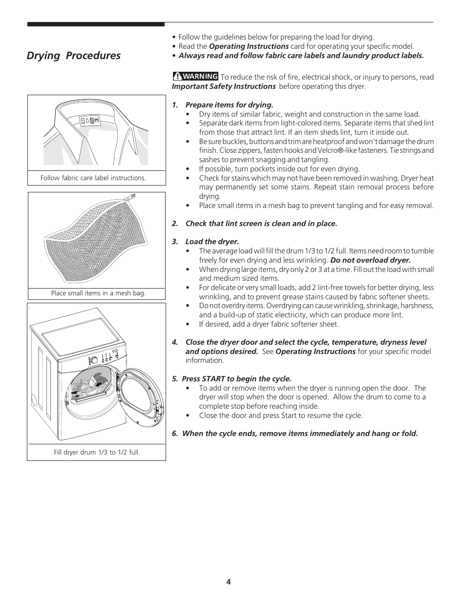 Drying procedures | Crosley 134856900 User Manual | Page 4 / 8