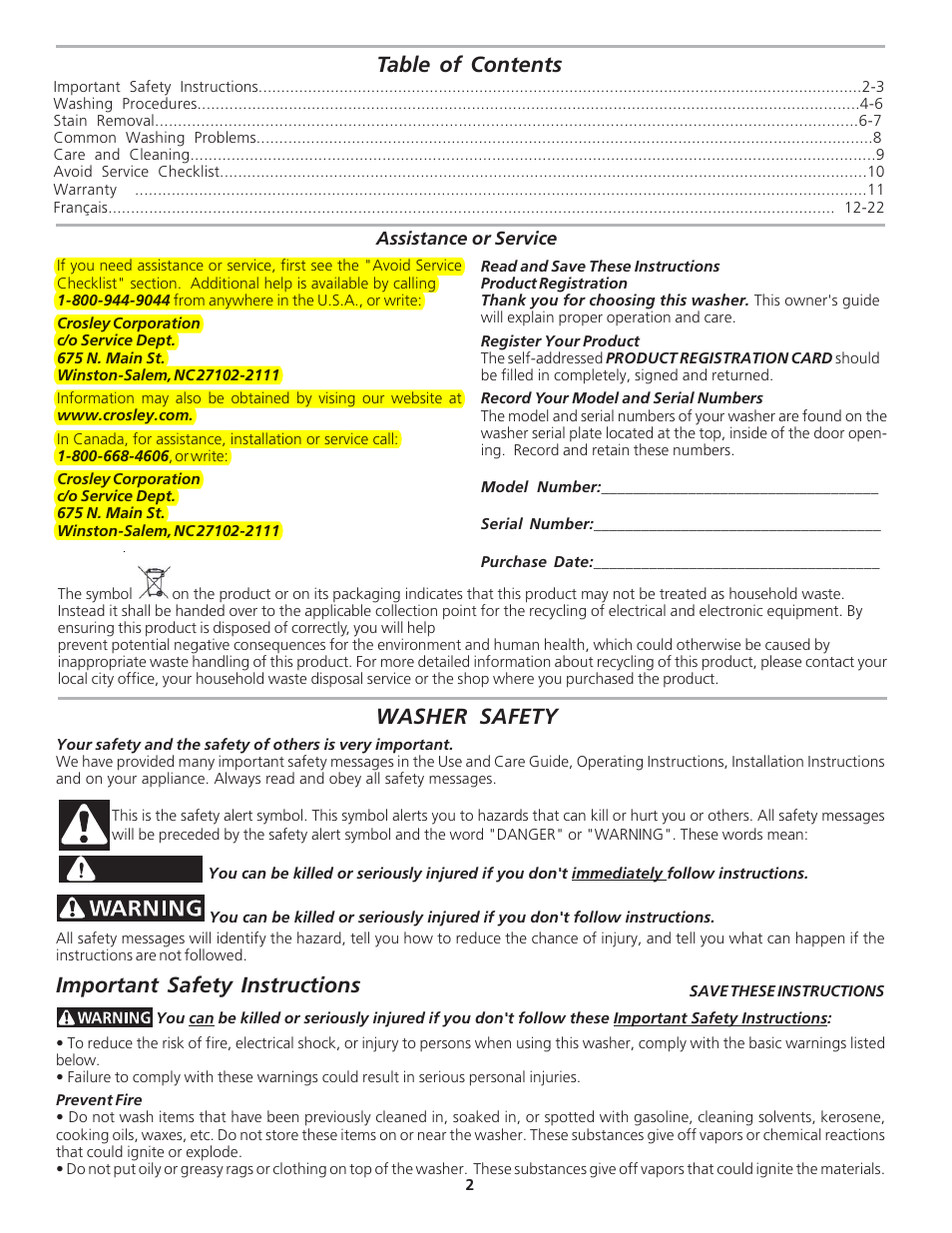 Crosley 134857900 User Manual | Page 2 / 11