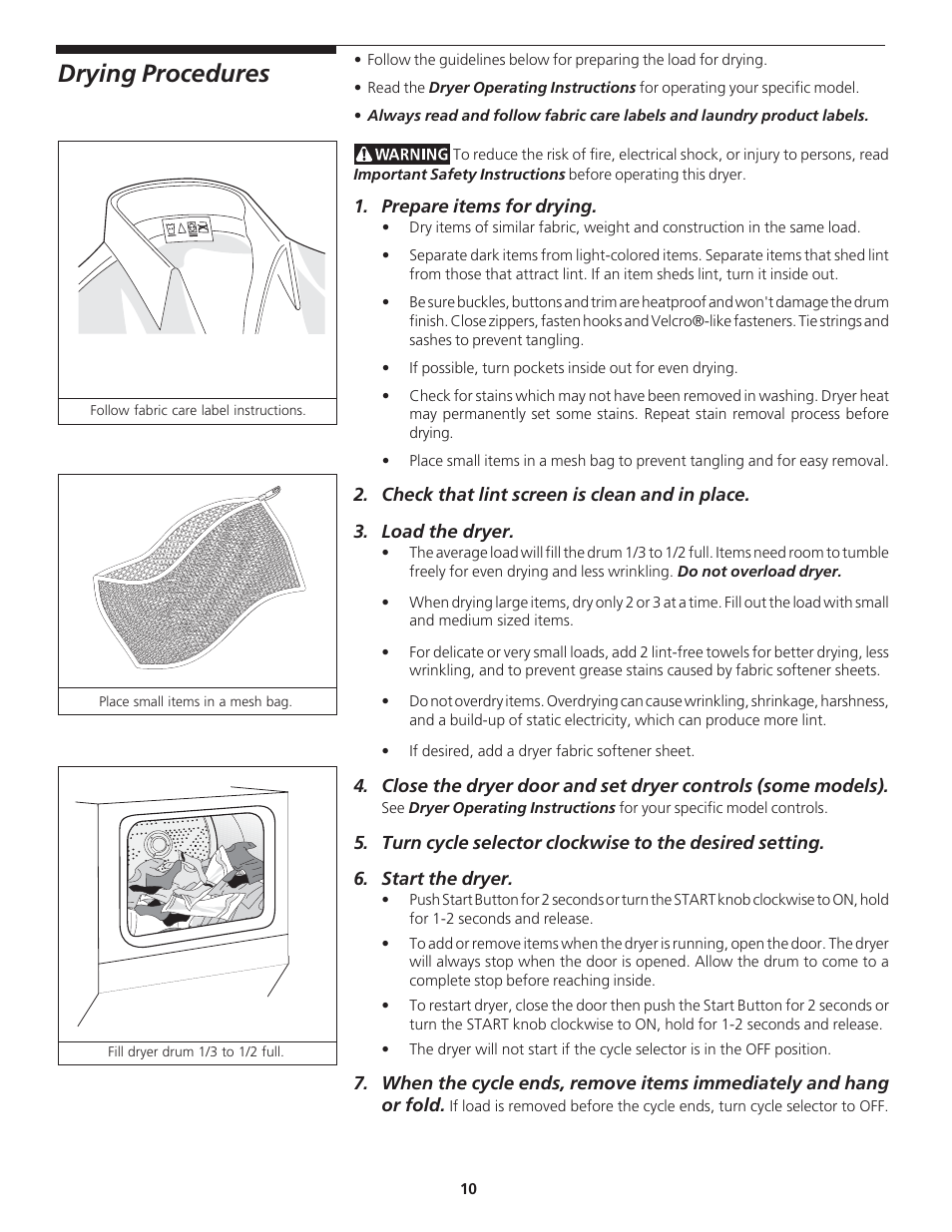Drying procedures | Crosley 134860900A User Manual | Page 10 / 16